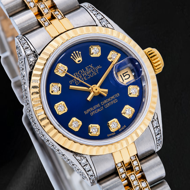 Montre Rolex Datejust 69173 26 mm Bicolore Cadran Diamants Bleu