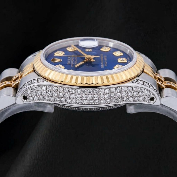 Rolex Datejust 69173 26 mm Montre Bicolore Cadran Diamants Bleu