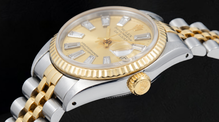 Montre Rolex Datejust 69173 26 mm Bicolore Cadran Champagne Diamants Baguette