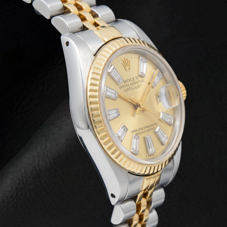 Montre Rolex Datejust 69173 26 mm Bicolore Cadran Champagne Diamants Baguette