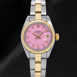 Montre Rolex Datejust 69173 26 mm Cadran Rose Lunette Cannelée Bracelet Oyster Bicolore
