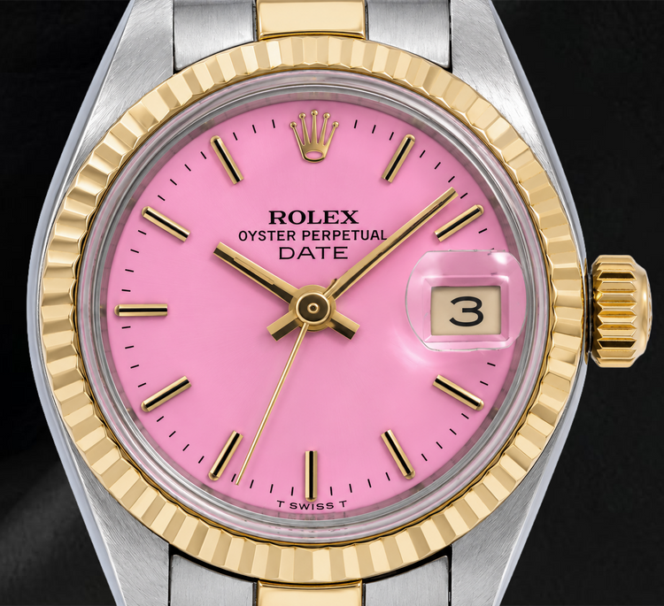 Montre Rolex Datejust 69173 26 mm Cadran Rose Lunette Cannelée Bracelet Oyster Bicolore