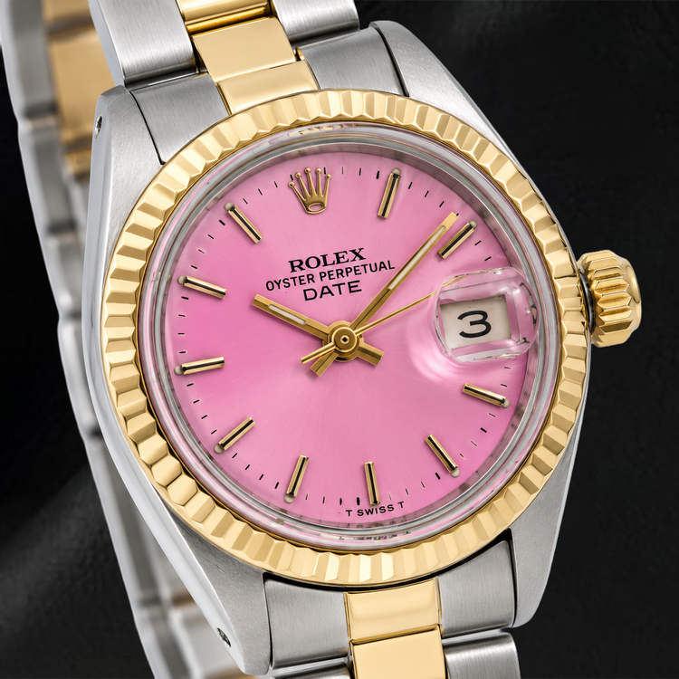 Montre Rolex Datejust 69173 26 mm Cadran Rose Lunette Cannelée Bracelet Oyster Bicolore