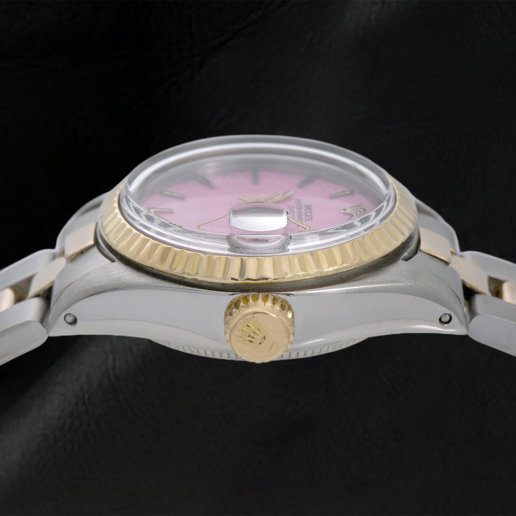 Montre Rolex Datejust 69173 26 mm Cadran Rose Lunette Cannelée Bracelet Oyster Bicolore
