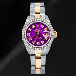 Montre Rolex Datejust 69173 26 mm Cadran Diamants Violet Bicolore Bracelet Oyster