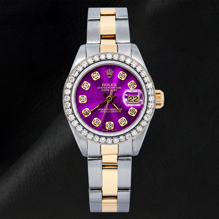 Montre Rolex Datejust 69173 26 mm Cadran Diamants Violet Bicolore Bracelet Oyster
