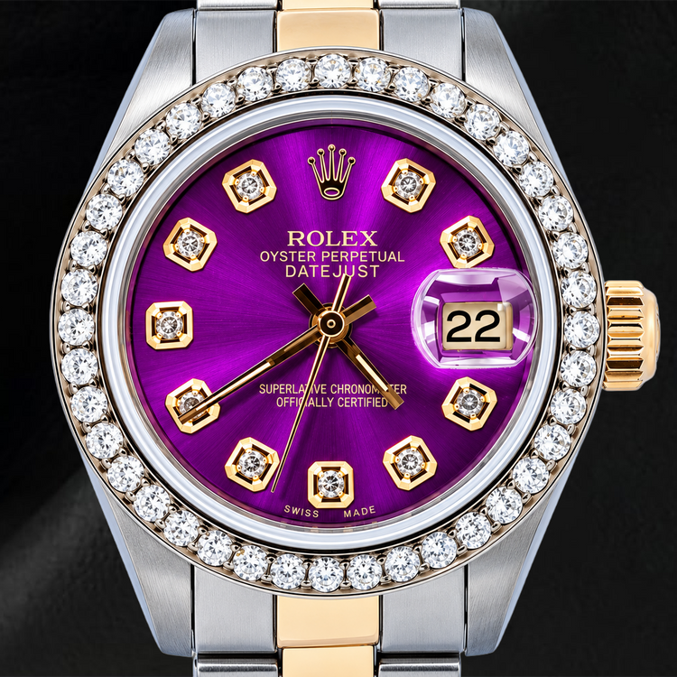 Montre Rolex Datejust 69173 26 mm Cadran Diamants Violet Bicolore Bracelet Oyster