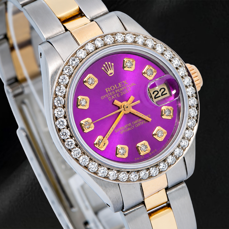 Montre Rolex Datejust 69173 26 mm Cadran Diamants Violet Bicolore Bracelet Oyster