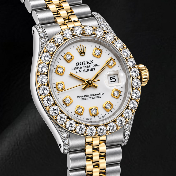 Rolex Datejust 69173 26 mm Montre Bicolore Cadran Diamants Blanc