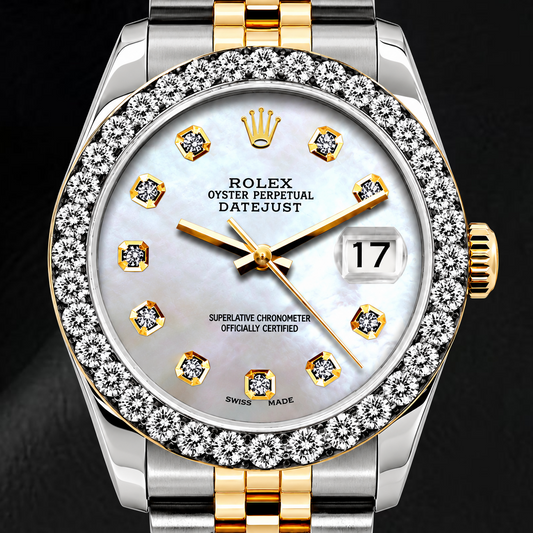 Montre Rolex Datejust 69173 26 mm Bicolore avec Cadran Diamants en Nacre Blanche