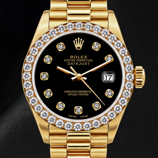 Montre Rolex Datejust 69178 26 mm en Or Jaune Cadran Diamants Noir