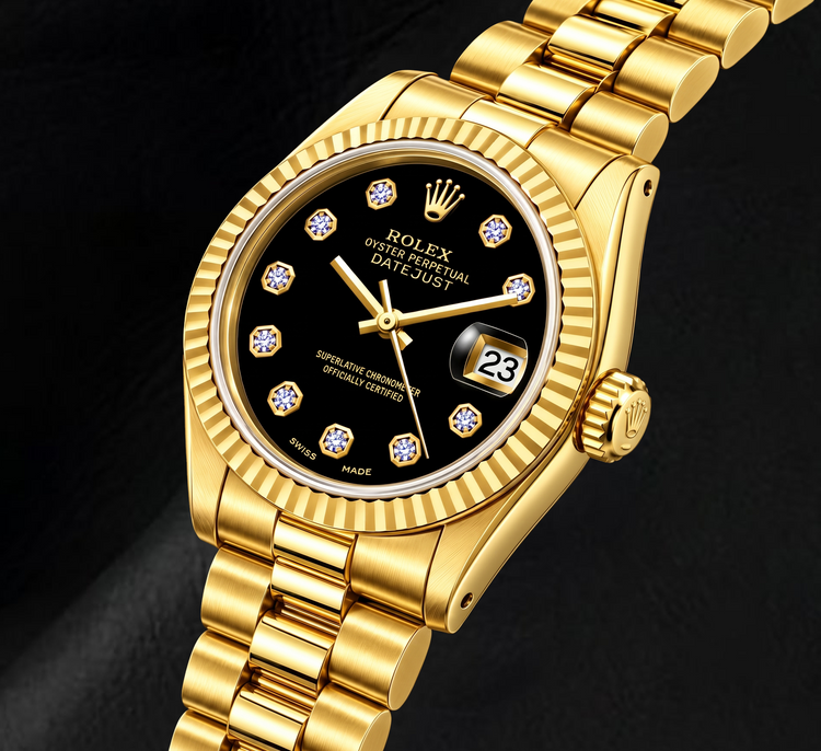 Montre Rolex Datejust 69178 26 mm en Or Jaune avec Cadran Diamants Noir