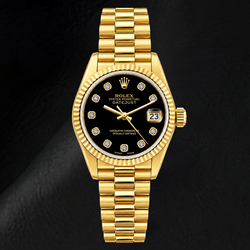 Montre Rolex Datejust 69178 26 mm en Or Jaune avec Cadran Diamants Noir