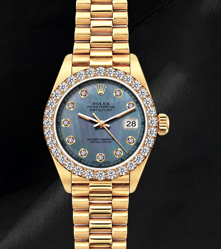 Montre Rolex Datejust 69178 26 mm Cadran Diamants Nacre Bleue Or Jaune 18 carats