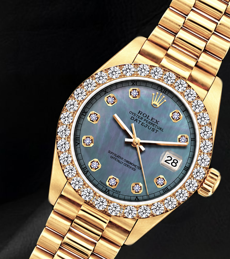 Montre Rolex Datejust 69178 26 mm Cadran Diamants Nacre Bleue Or Jaune 18 carats