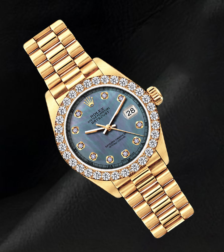 Montre Rolex Datejust 69178 26 mm Cadran Diamants Nacre Bleue Or Jaune 18 carats