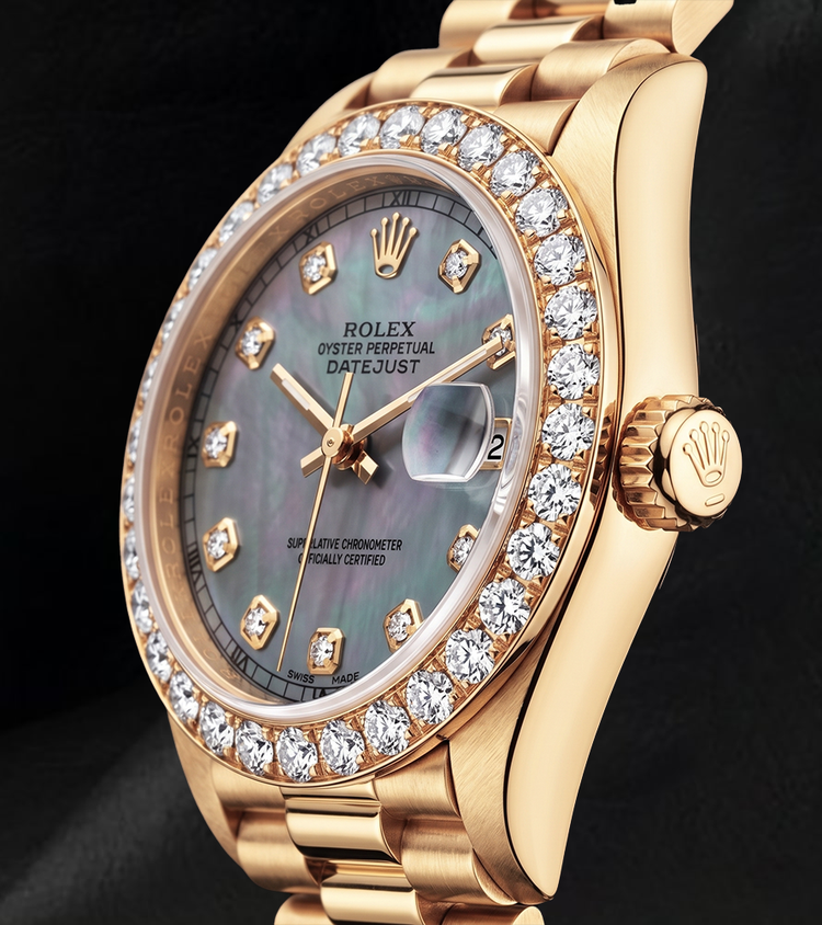 Montre Rolex Datejust 69178 26 mm Cadran Diamants Nacre Bleue Or Jaune 18 carats