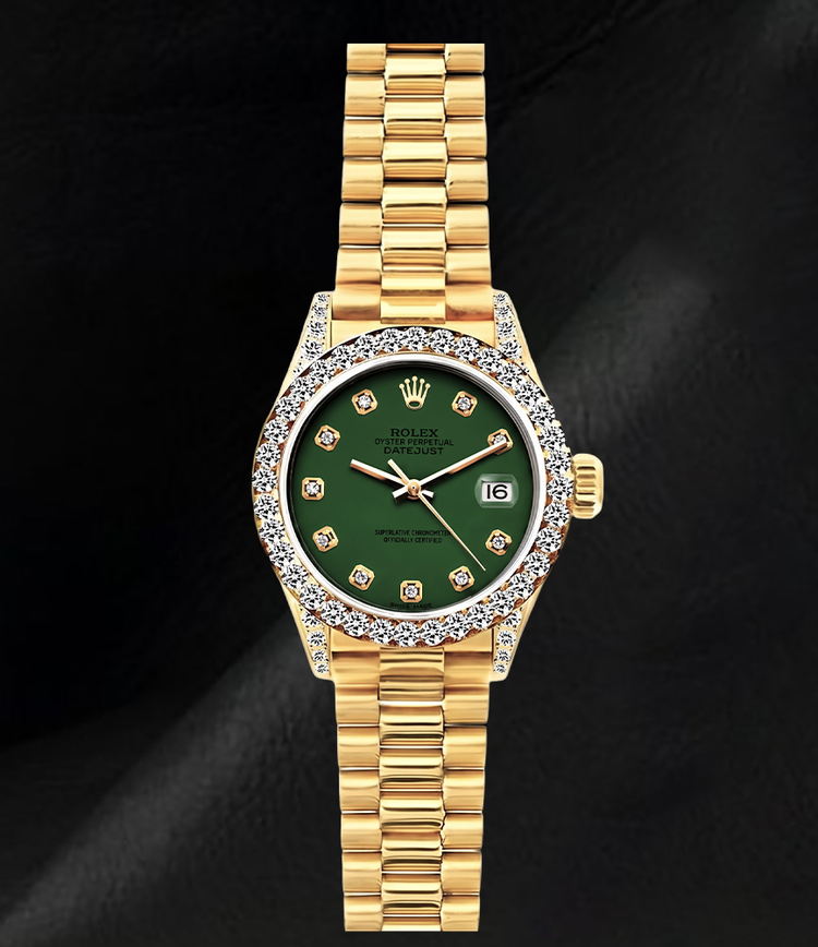 Montre Rolex Datejust 69178 26 mm en Or Jaune 18 carats, Cadran Diamants Vert et Diamants