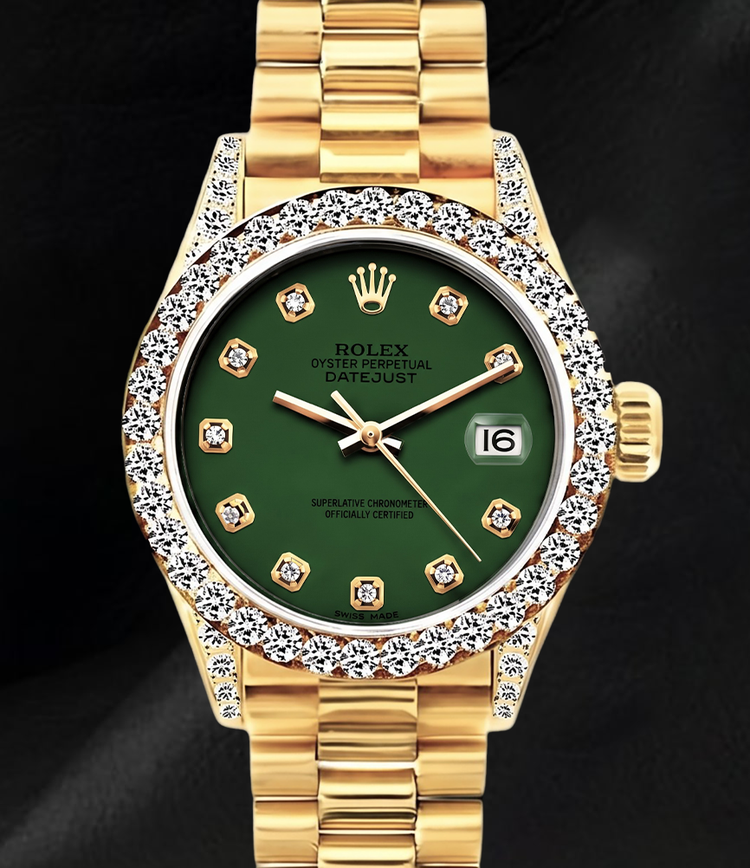 Montre Rolex Datejust 69178 26 mm en Or Jaune 18 carats, Cadran Diamants Vert et Diamants