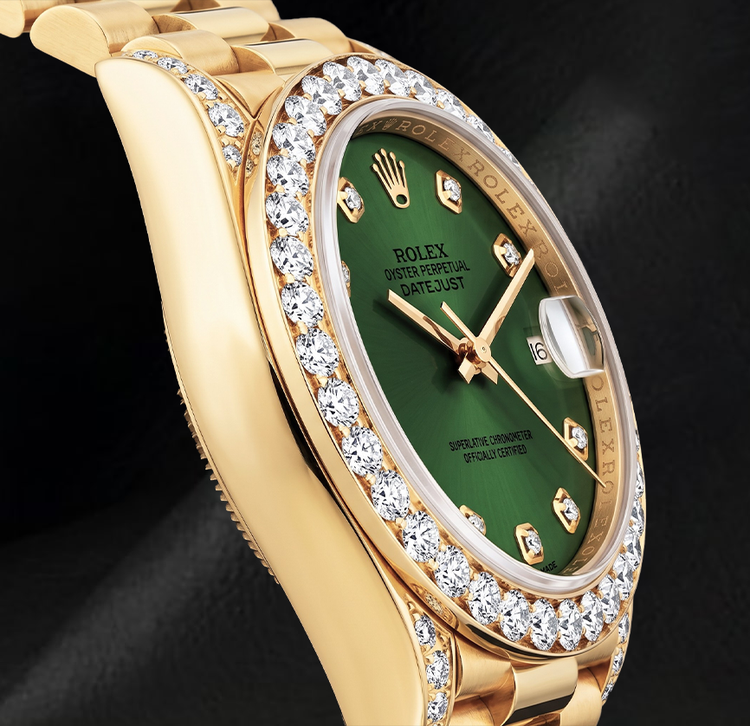 Montre Rolex Datejust 69178 26 mm en Or Jaune 18 carats, Cadran Diamants Vert et Diamants