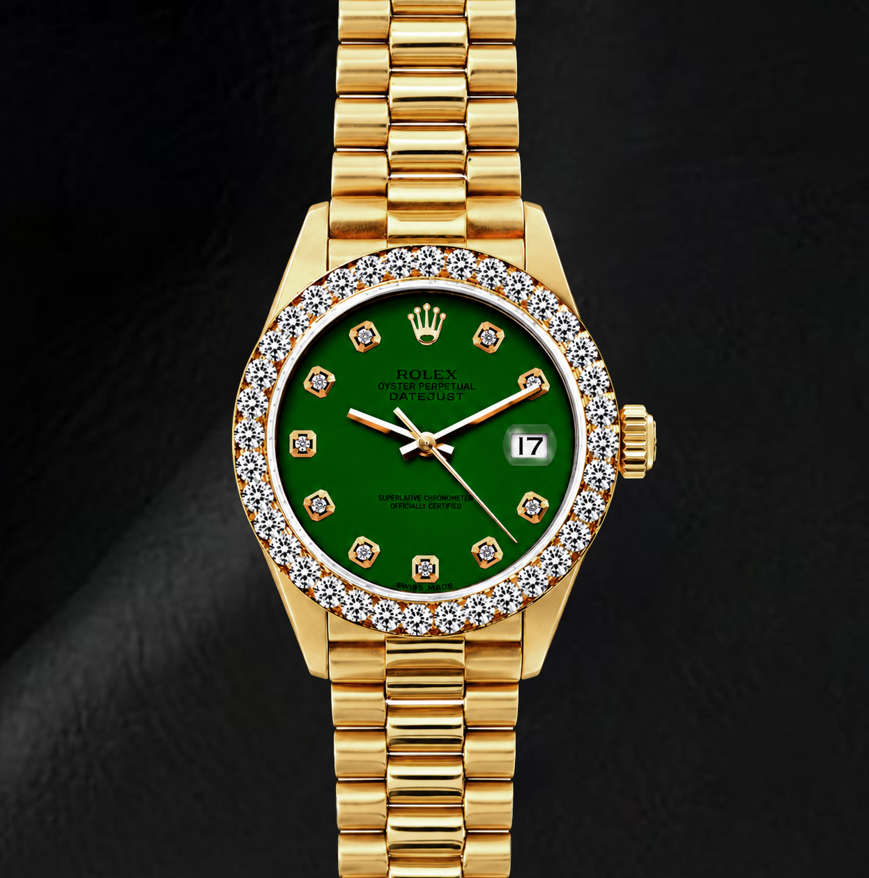 Montre Rolex Datejust 69178 26 mm Or Jaune Cadran Diamants Vert
