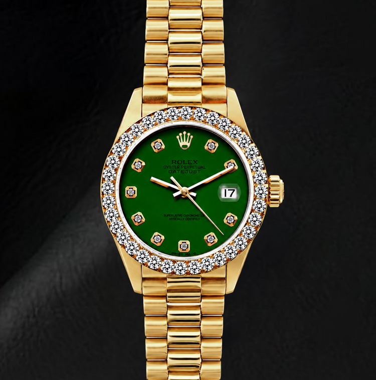 Montre Rolex Datejust 69178 26 mm Or Jaune Cadran Diamants Vert