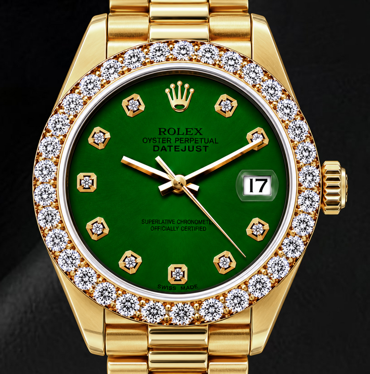 Montre Rolex Datejust 69178 26 mm Or Jaune Cadran Diamants Vert