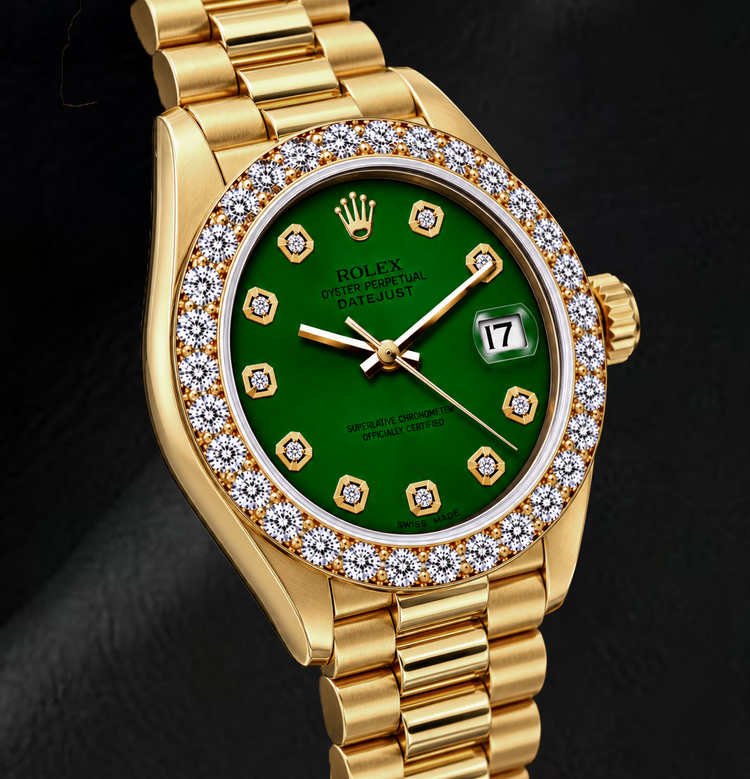 Montre Rolex Datejust 69178 26 mm Or Jaune Cadran Diamants Vert