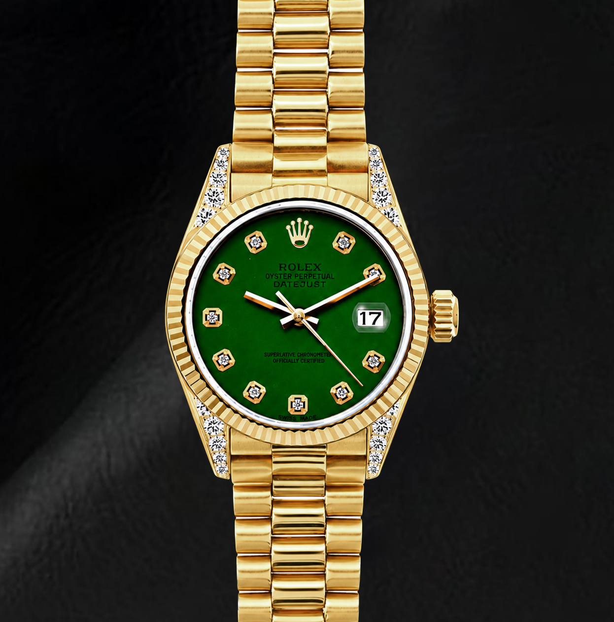 Montre Rolex Datejust 69178 26 mm en Or Jaune Cadran Diamants Vert