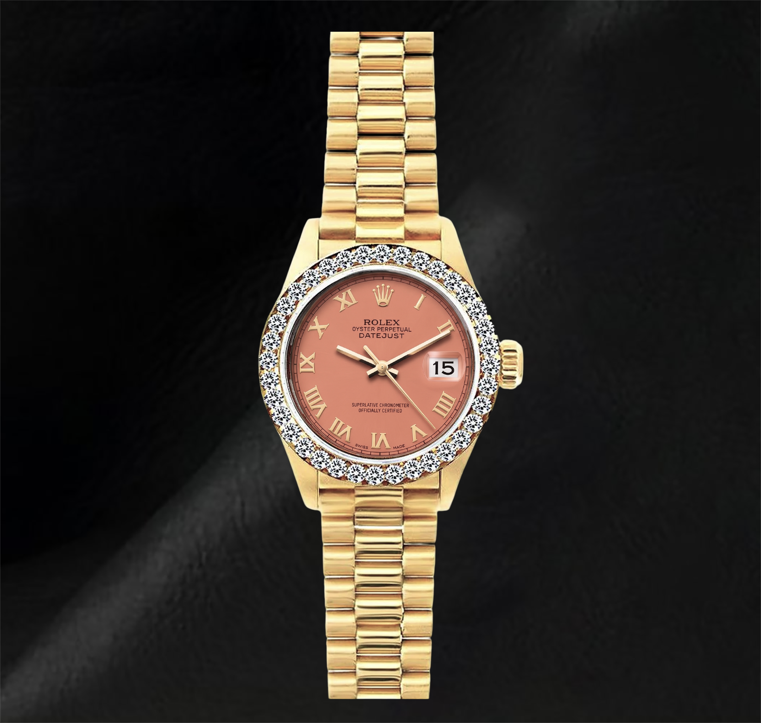 Montre Rolex Datejust 69178 26 mm Cadran Orange Chiffres Romains en Or Jaune 18 carats