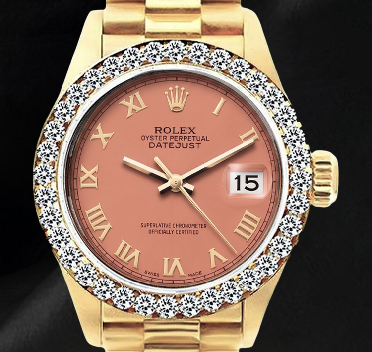 Montre Rolex Datejust 69178 26 mm Cadran Orange Chiffres Romains en Or Jaune 18 carats