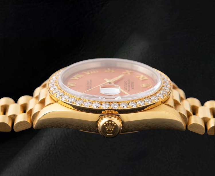 Montre Rolex Datejust 69178 26 mm en Or Jaune 18 carats Cadran Orange à Chiffres Romains