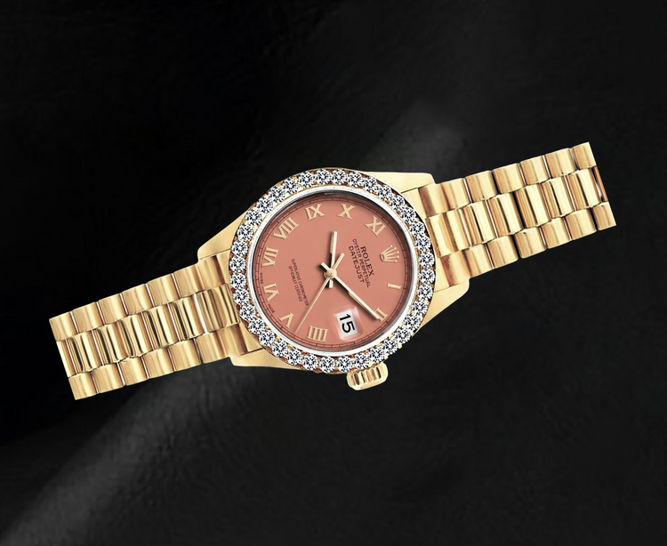 Montre Rolex Datejust 69178 26 mm Cadran Orange Chiffres Romains en Or Jaune 18 carats