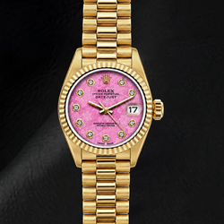 Montre Rolex Datejust 69178 26 mm Or Jaune Cadran Diamants Floral Rose