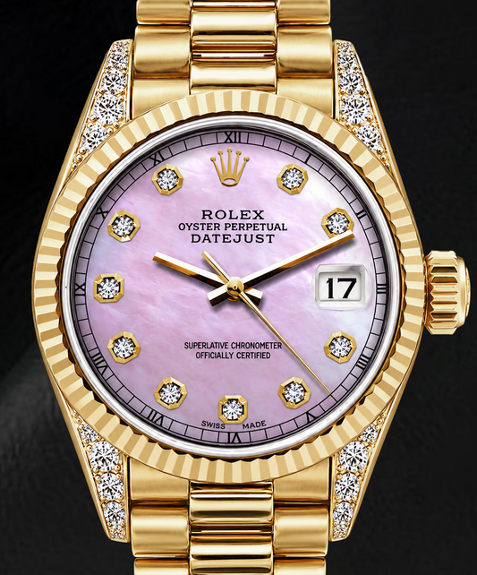 Montre Rolex Datejust 69178 26 mm en Or Jaune, Cadran Diamants en Nacre Rose