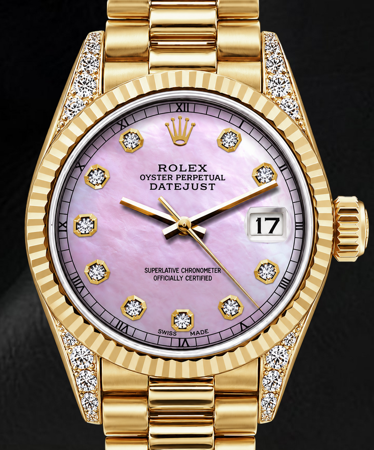 Montre Rolex Datejust 69178 26 mm en Or Jaune, Cadran Diamants en Nacre Rose