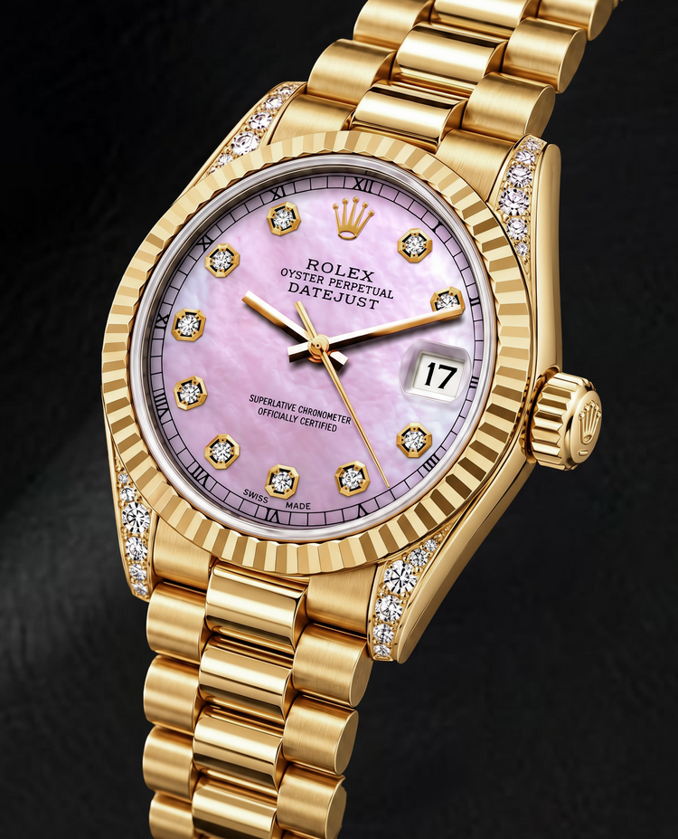 Montre Rolex Datejust 69178 26 mm en Or Jaune, Cadran Diamants en Nacre Rose