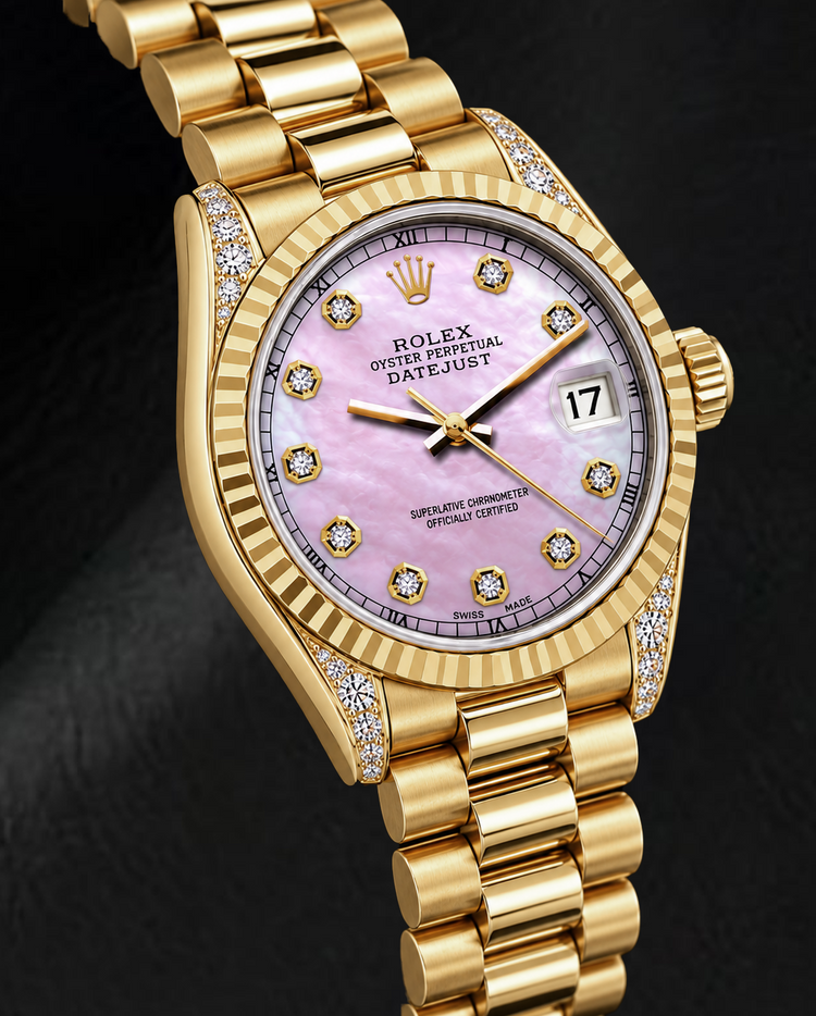 Montre Rolex Datejust 69178 26 mm en Or Jaune, Cadran Diamants en Nacre Rose