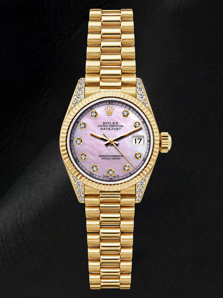 Montre Rolex Datejust 69178 26 mm en Or Jaune, Cadran Diamants en Nacre Rose