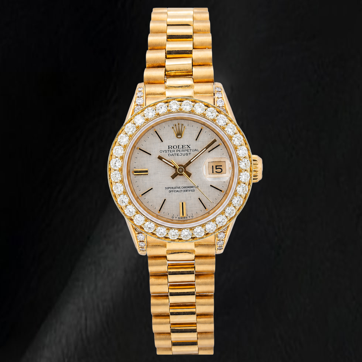 Rolex Datejust 69178 26 mm Montre en Or Jaune 18K Cadran Diamants Lin Argenté
