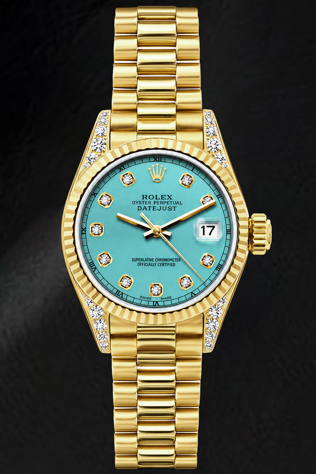Montre Rolex Datejust 69178 26 mm en Or Jaune Cadran Diamants Turquoise