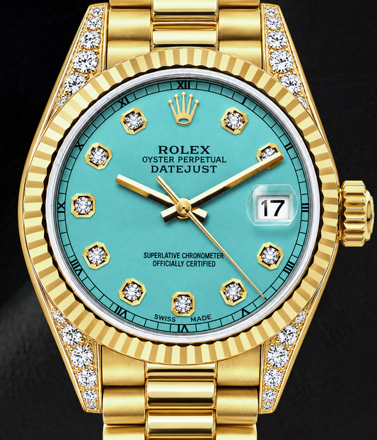 Montre Rolex Datejust 69178 26 mm en Or Jaune Cadran Diamants Turquoise