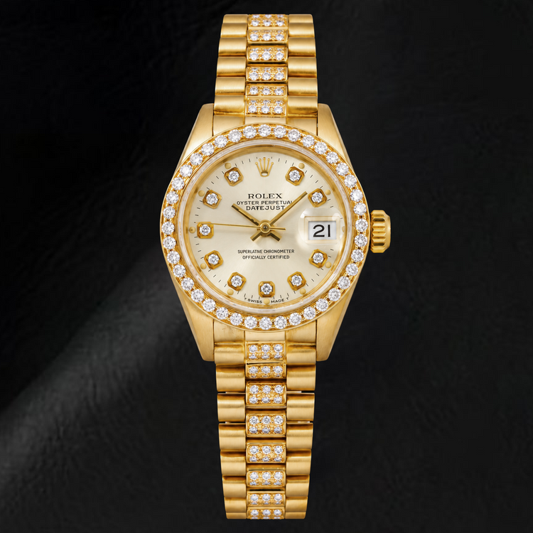 Montre Rolex Datejust 69178 26 mm en Or Jaune Cadran Blanc Diamants