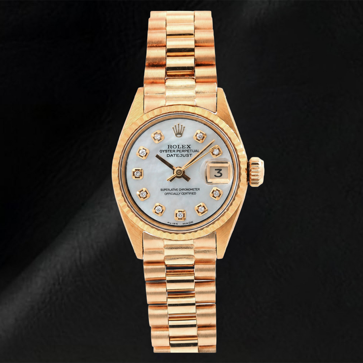 Montre Rolex Datejust 69178 26 mm Cadran Diamants en Nacre Blanche Or Jaune Bracelet President