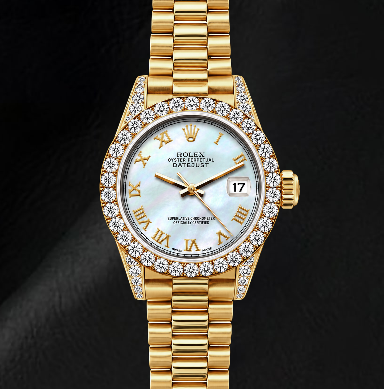 Montre Rolex Datejust 69178 26 mm en Or Jaune Cadran Nacre Blanche Chiffres Romains