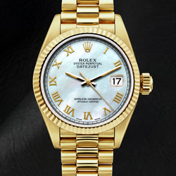 Montre Rolex Datejust 69178 26 mm en Or Jaune, Cadran en Nacre Blanche à Chiffres Romains
