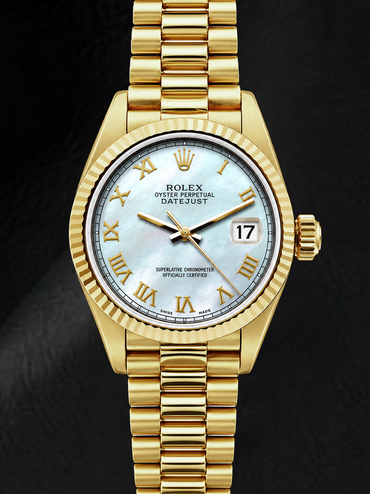 Montre Rolex Datejust 69178 26 mm en Or Jaune, Cadran en Nacre Blanche à Chiffres Romains