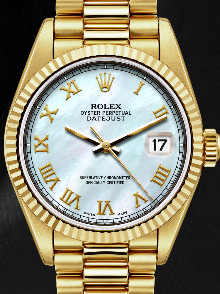 Montre Rolex Datejust 69178 26 mm en Or Jaune, Cadran en Nacre Blanche à Chiffres Romains