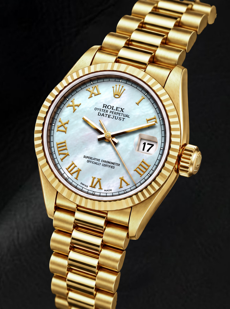 Montre Rolex Datejust 69178 26 mm en Or Jaune, Cadran en Nacre Blanche à Chiffres Romains