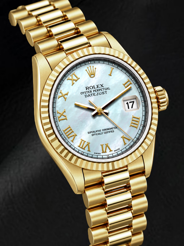 Montre Rolex Datejust 69178 26 mm en Or Jaune, Cadran en Nacre Blanche à Chiffres Romains